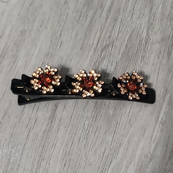 Gold and Orange Rhinestone Floral Black Hair Clip - Picture 1 of 3